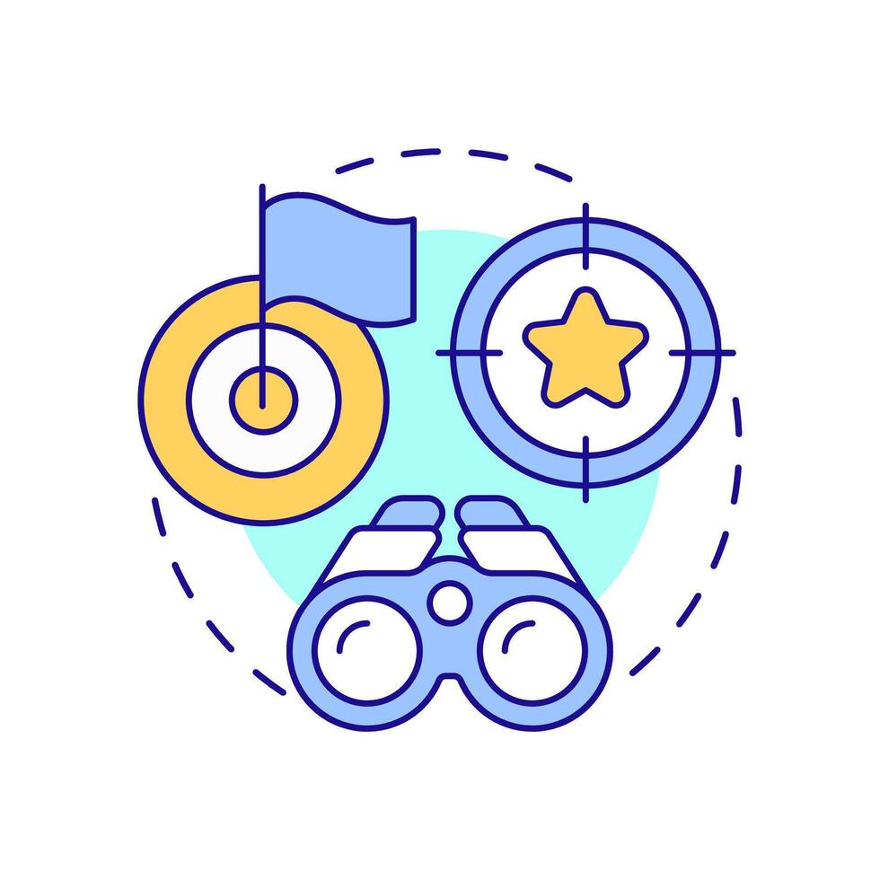 Keep eye on ball multi color concept icon. Goal focus, target. Milestone, control. Round shape line illustration. Abstract idea. Graphic design. Easy to use in infographic, presentation vector