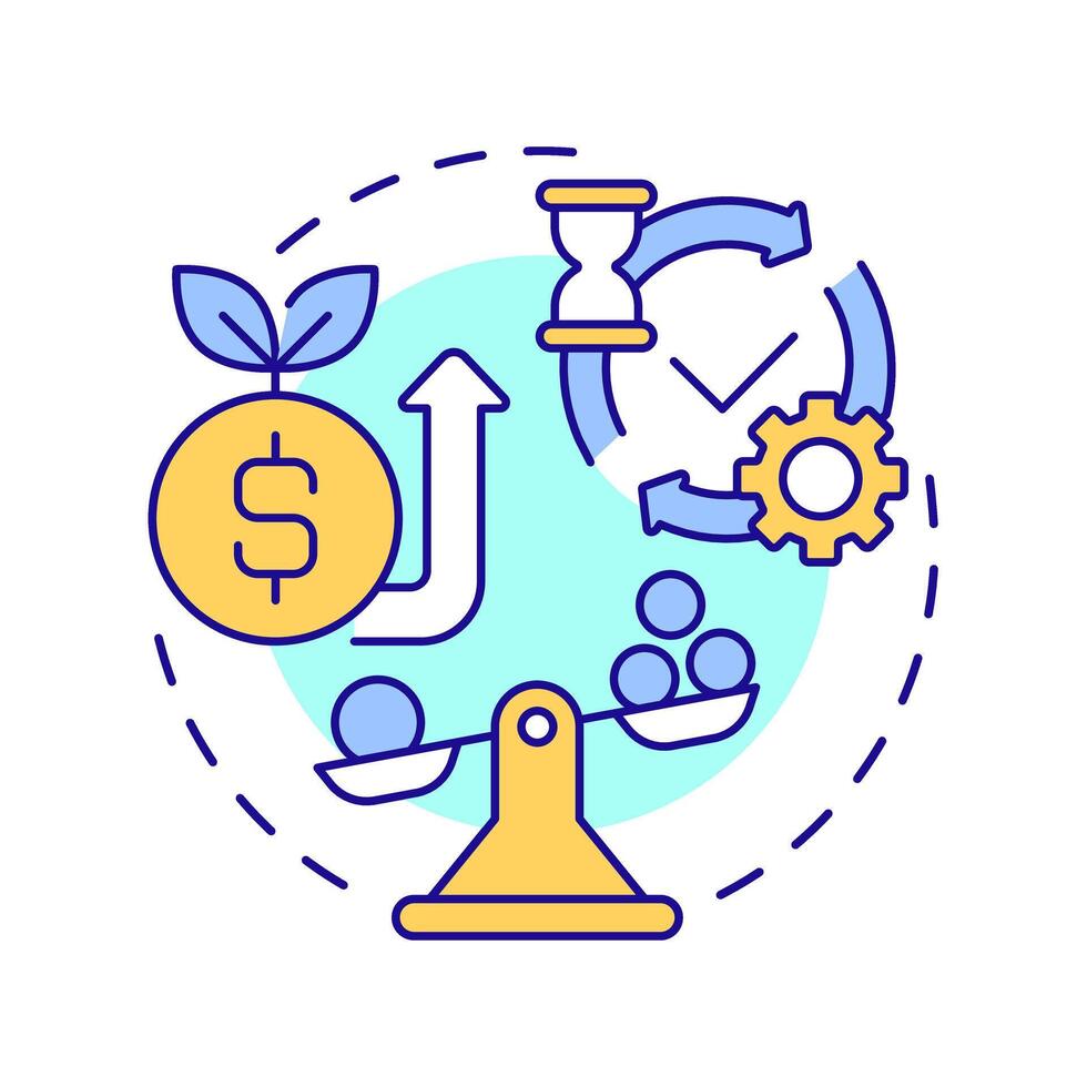 Less is more multi color concept icon. Scales wages. Minimalism, philosophy. Asset management. Round shape line illustration. Abstract idea. Graphic design. Easy to use in infographic vector