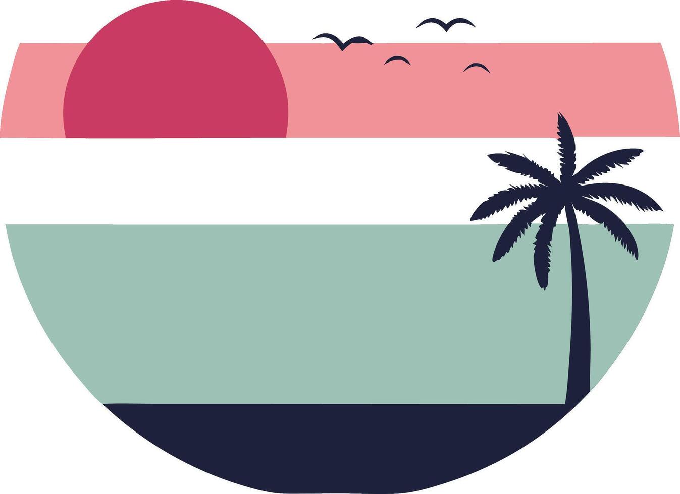 Tropical beach scene circular wave pattern vector