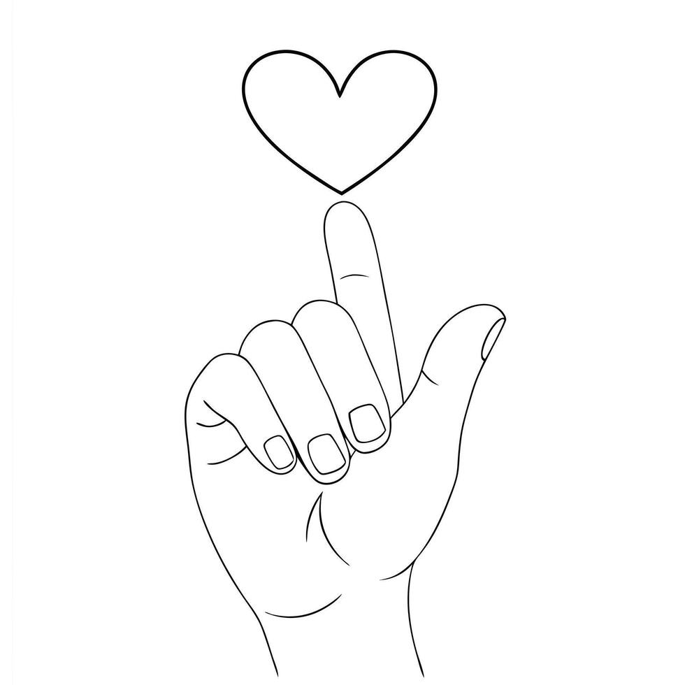 The finger heart symbol, a popular Korean gesture of affection, depicted as an icon. It's a hand gesture that forms a heart shape. vector