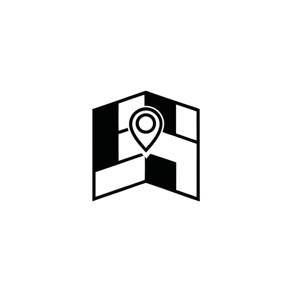 Map with pin, geo locate, pointer icon. Black icon on white background vector