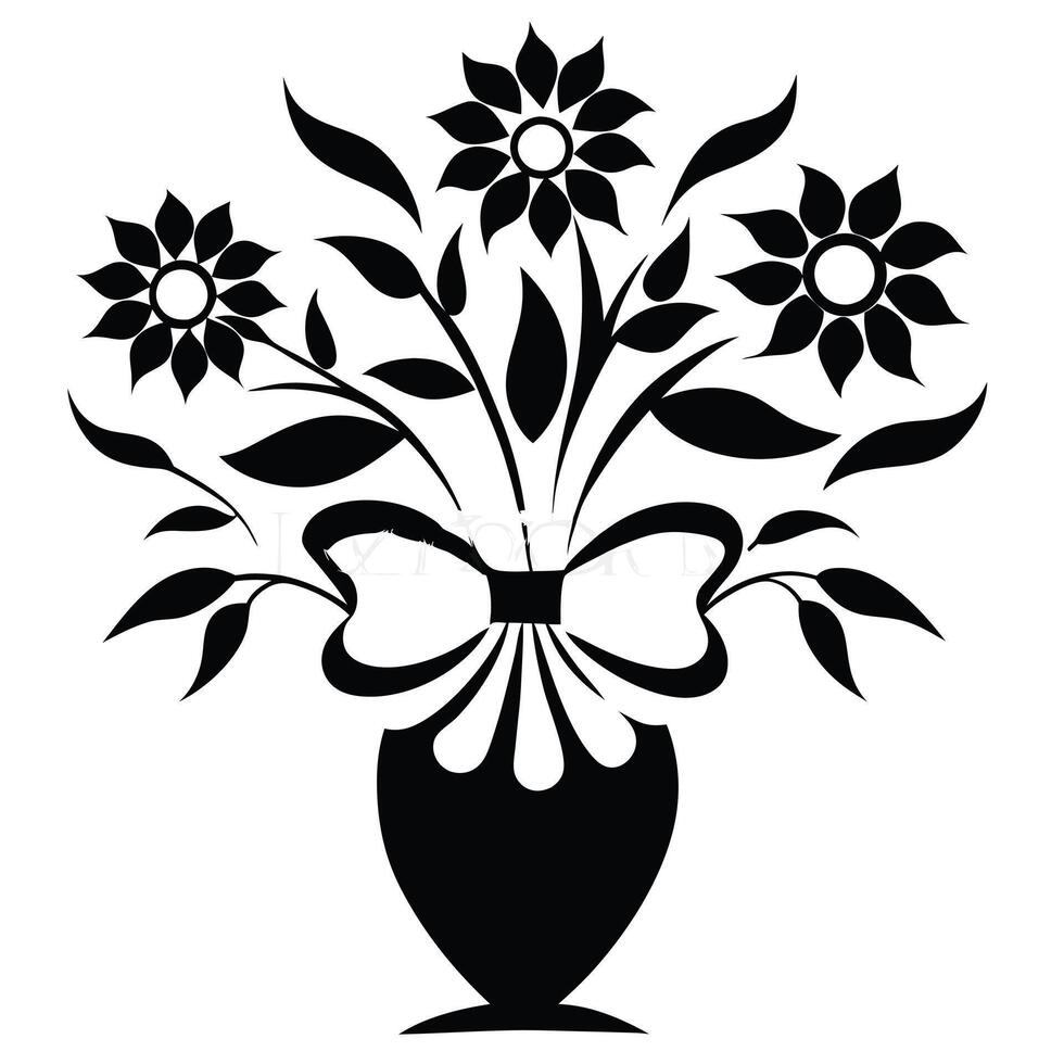 Drawing with hand drawn bold lines. Floral Linocut. vector