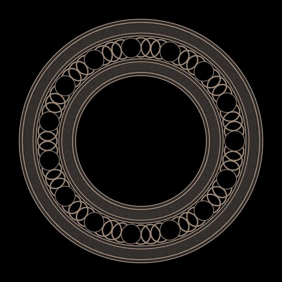 Decorative gold round frame for design with a abstract geometrical ornament. Circle frame. Elegant element for laser cutting or engraving, printing of cards, invitations, textiles, forging. . vector