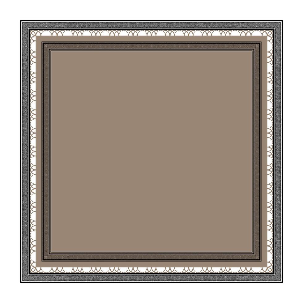 Decorative square gold and black frame for design with abstract geometric ornament. Square gold frame. For laser cutting or engraving, printing of cards, invitations, textiles, forging, ceramics. vector