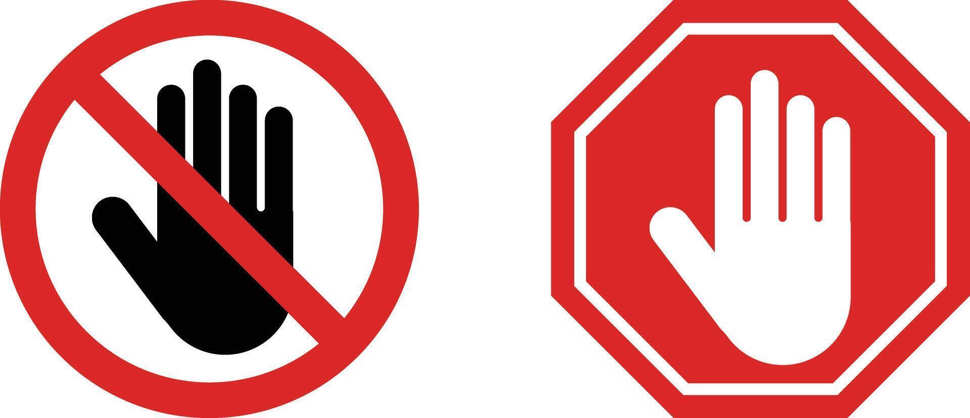 Stop hand icon set . Red stop sign . Stop warning icon with hand symbol . illustration vector