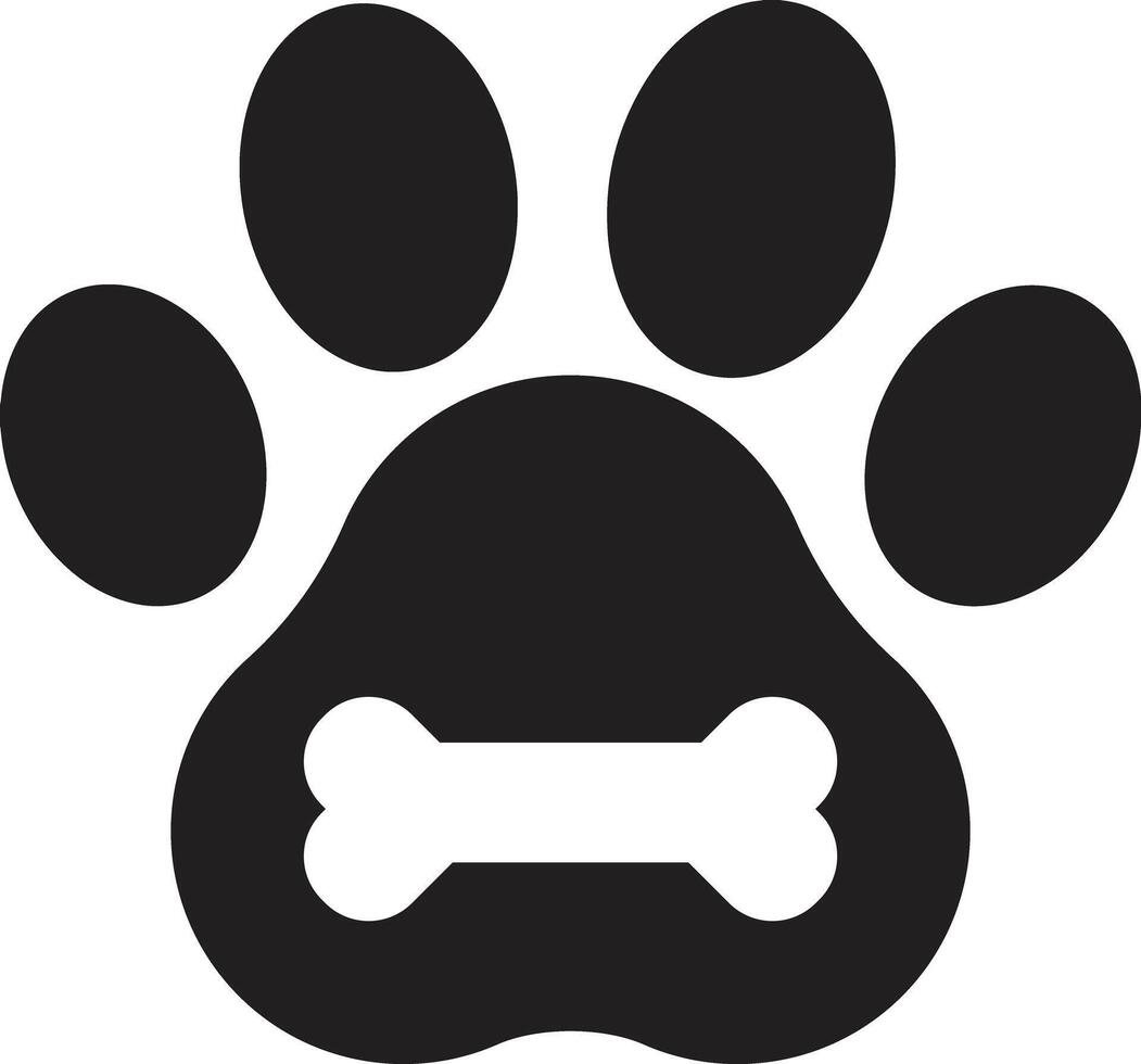 Paw print pet icon with dog bone . Dog paw and bone icon . illustration vector