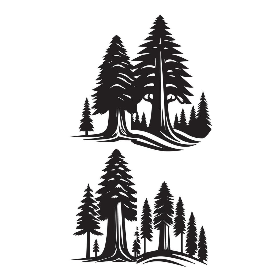 Creative two black and white trees with a mountain in the background vector