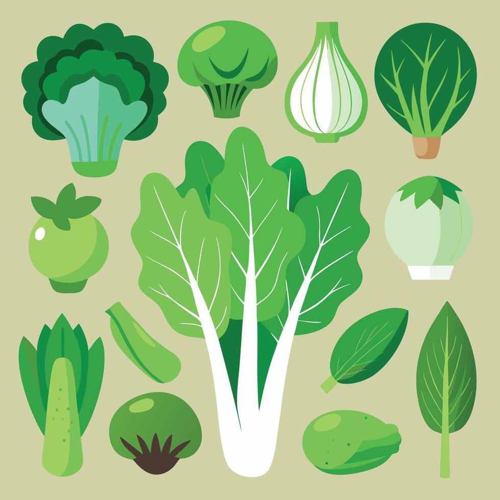 a collection of vegetables and fruits on a beige background vector