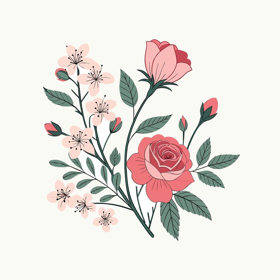 Creative illustration of pink roses and green leaves design on a white background vector