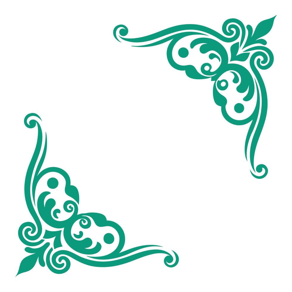 A green ornamental border with swirls design on a white background vector