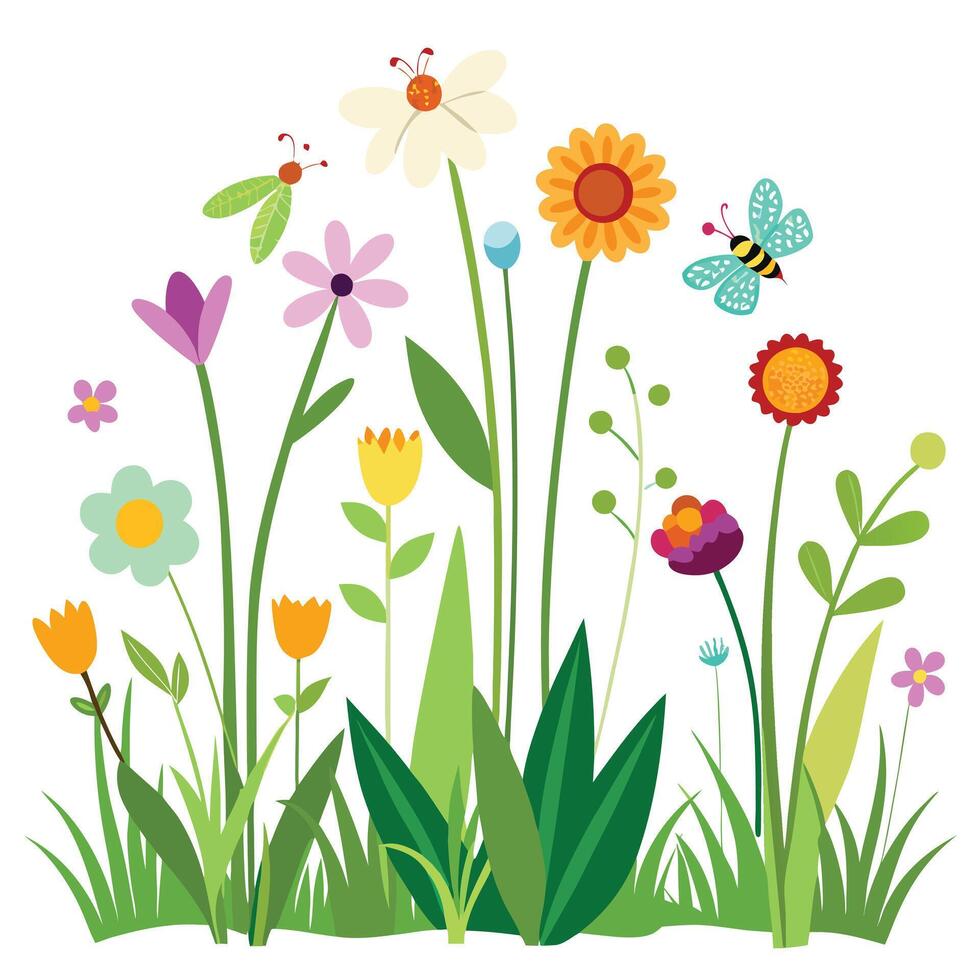 flowers and butterflies clipart vector