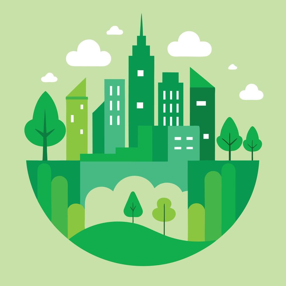 green city with trees and buildings in the background vector