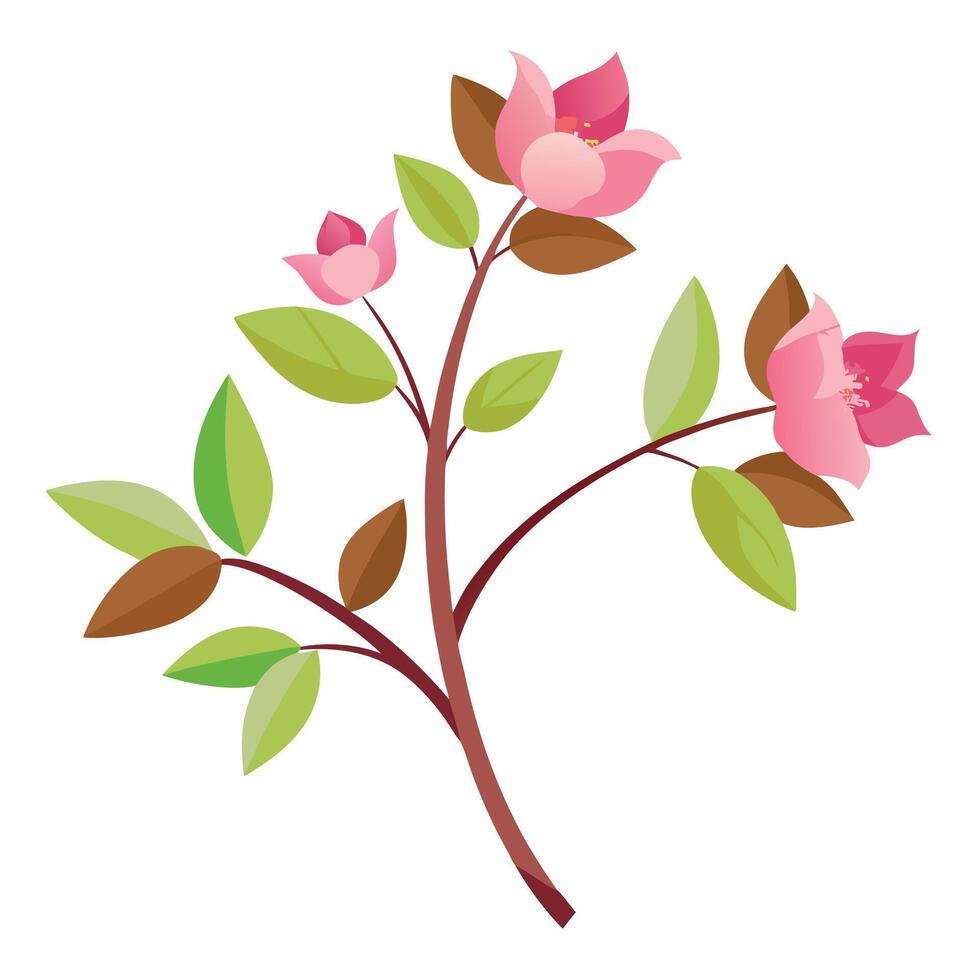 A pink flower with leaves and branches vector