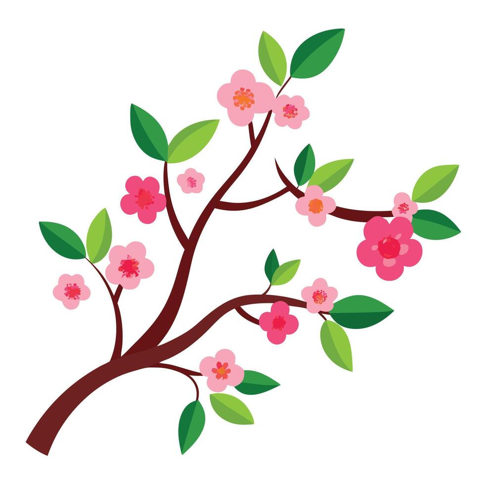 A branch with pink flowers and leaves vector