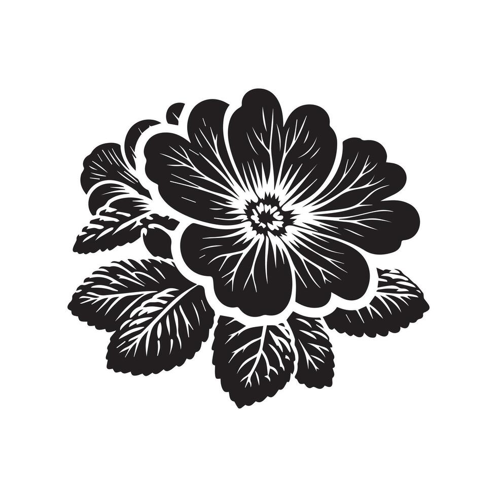 A black and white flower with leaves design on a white background vector