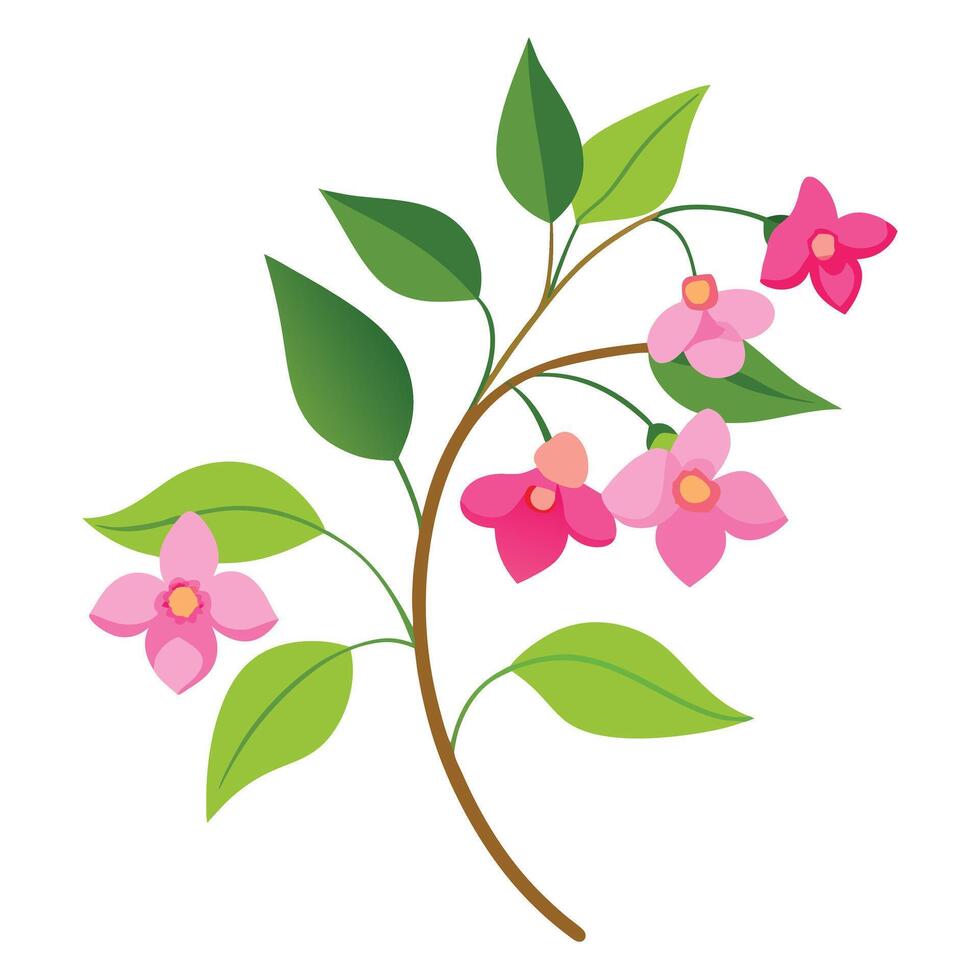 A branch with pink flowers and leaves vector