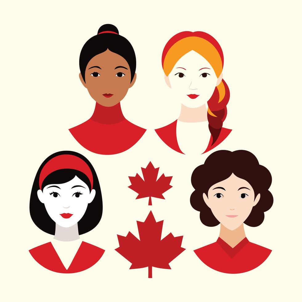 canada women in red and maple leafs design on a white background vector