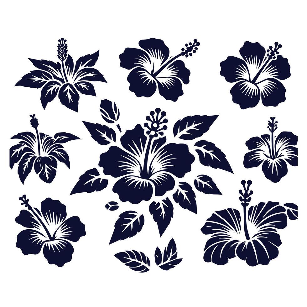 set of hawaiian flowers set on a white background vector