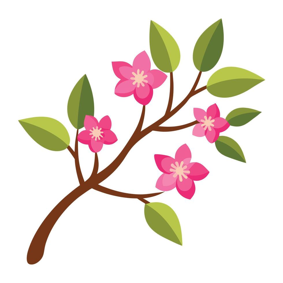 A branch with pink flowers and leaves vector
