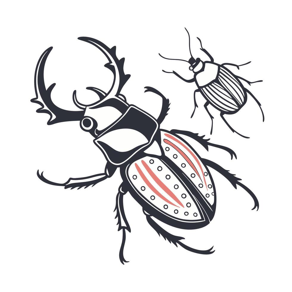 Creative illustration of a beetle and a stag beetle design on a white background vector