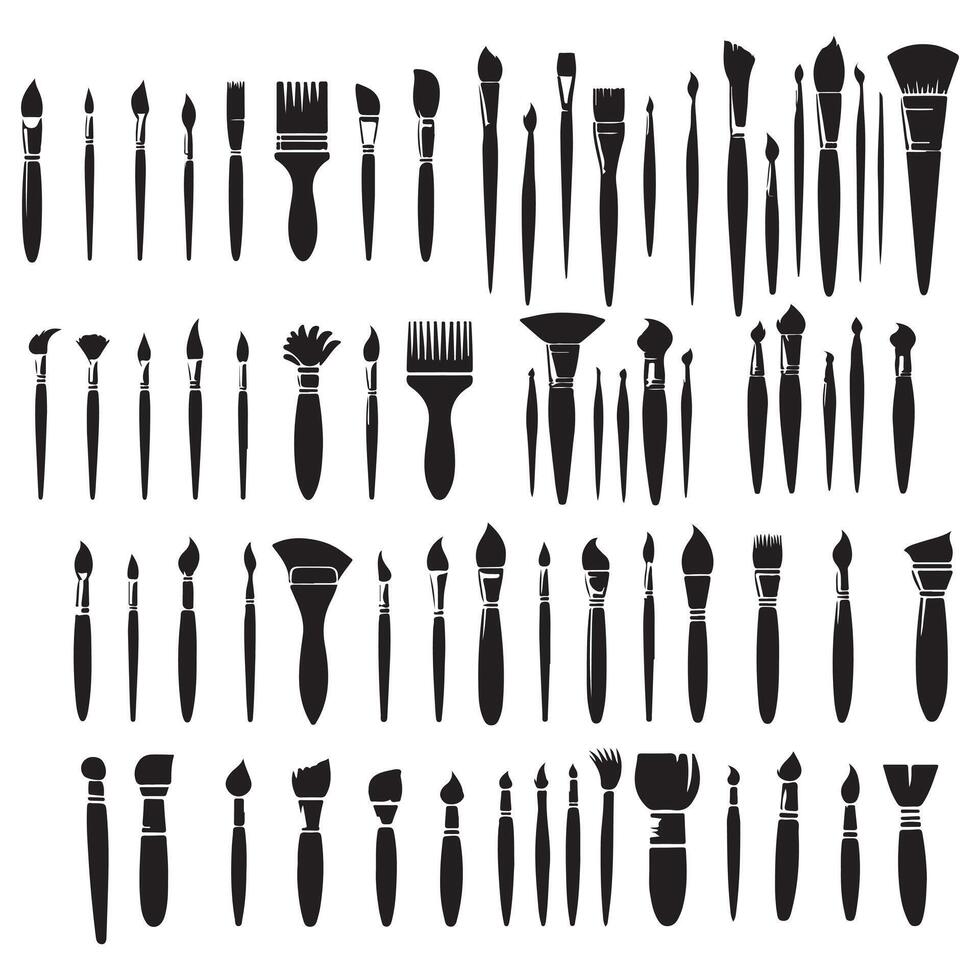 A collection of brushes and tools on a white background vector
