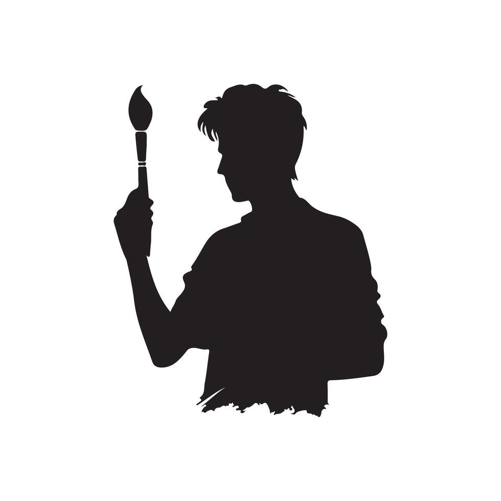 A silhouette of a man holding a paintbrush design on a white background vector