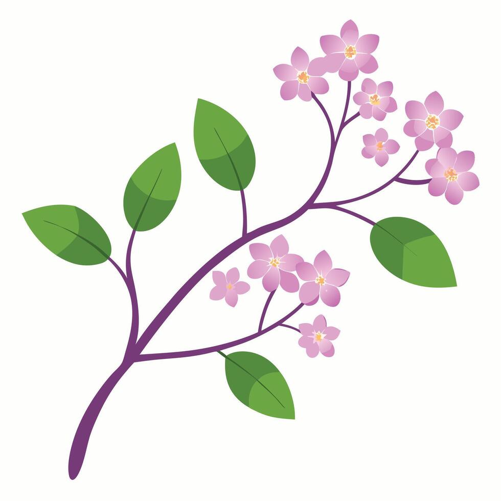 A branch with purple flowers and green leaves vector