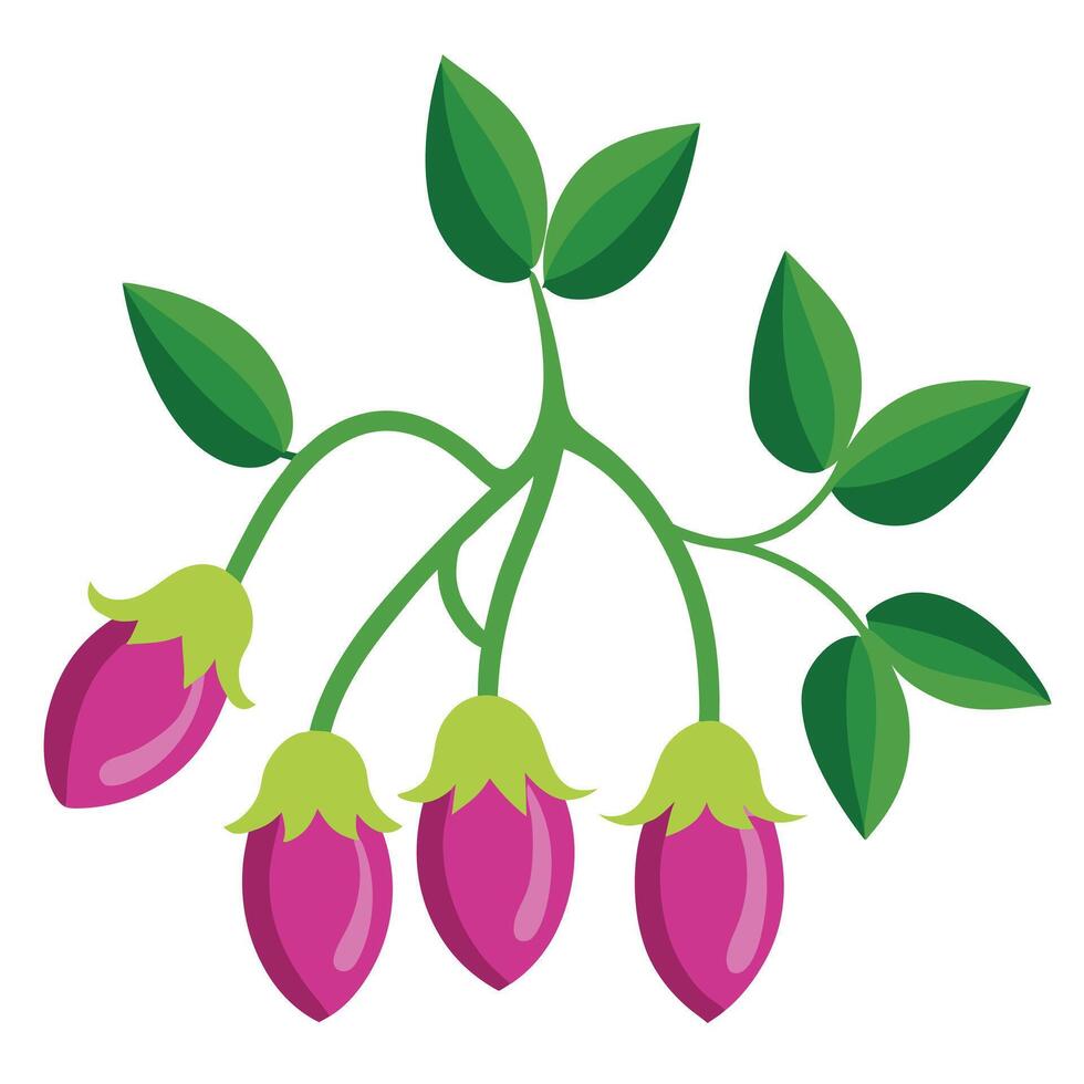 A branch of purple flowers with green leaves vector