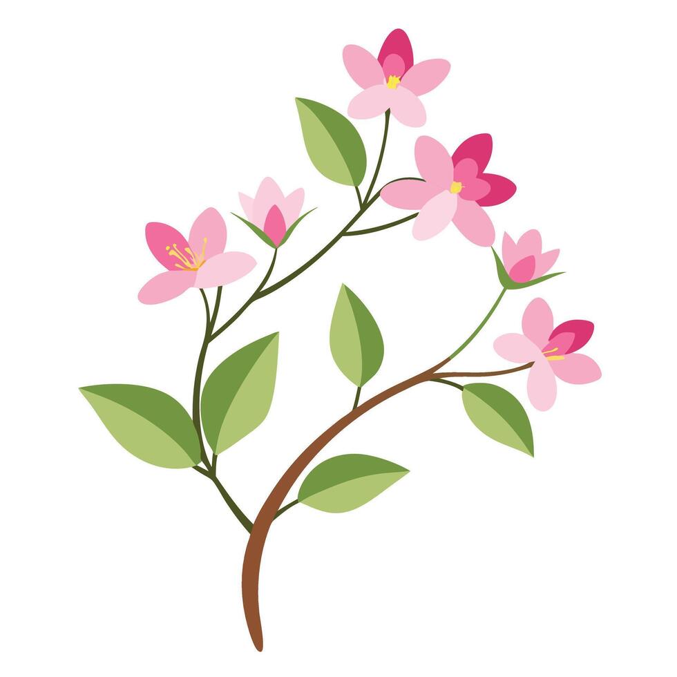 A branch with pink flowers and leaves on it vector