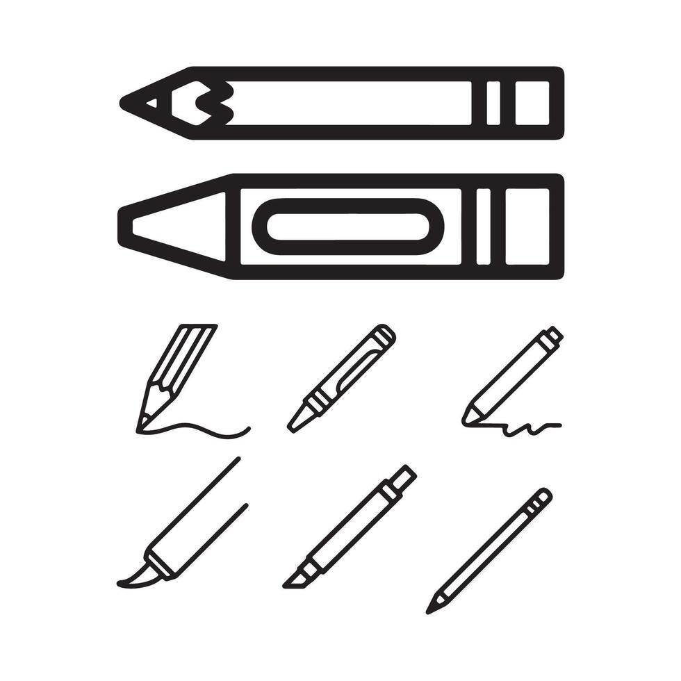 Set of pen and pencil icon with outline stock vector