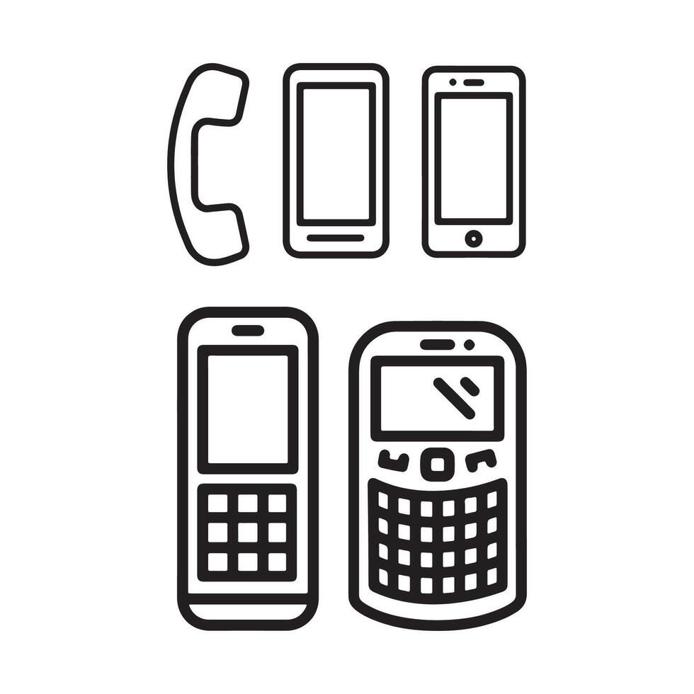 Set of cell phone and telephone icon outline stock art vector
