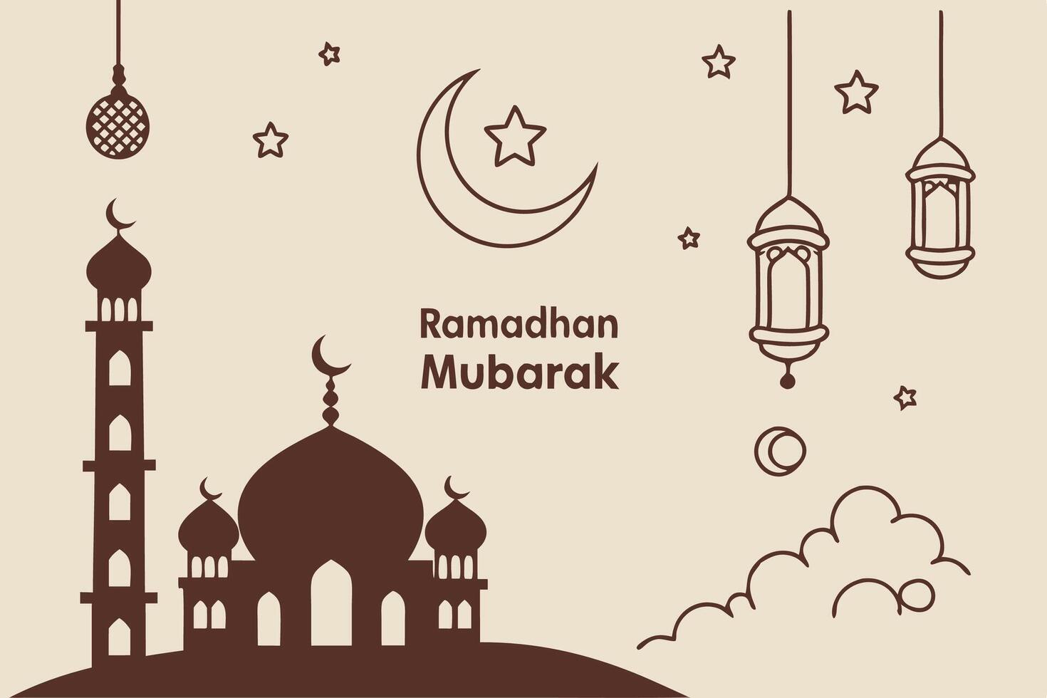 Ramadhan Mubarak Illustration with Islamic Elements for Business Usage and festive celebration vector