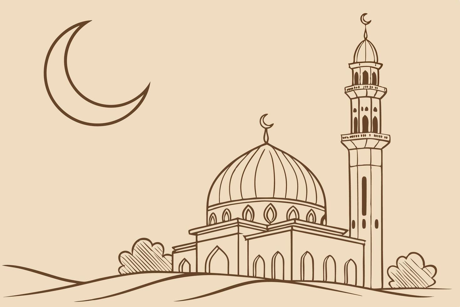 Islamic mosque illustration for business use, with crescent moon and minimalist style mosque design vector