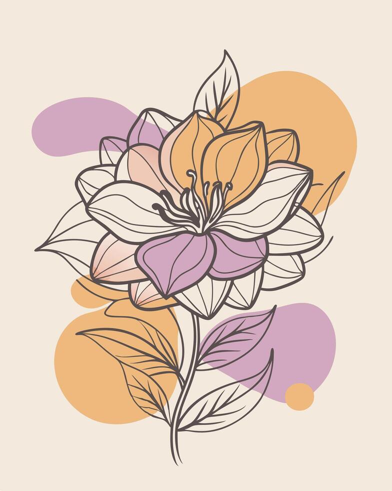 Abstract line drawing flower graphic with pastel color blobs for business use of creative design vector