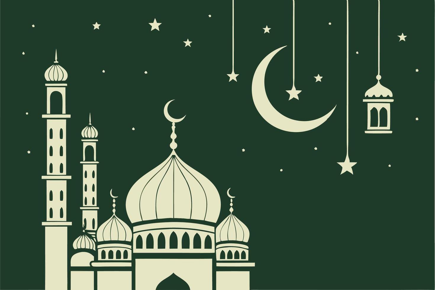 Islamic themed illustration with mosques, moon and stars for business use vector