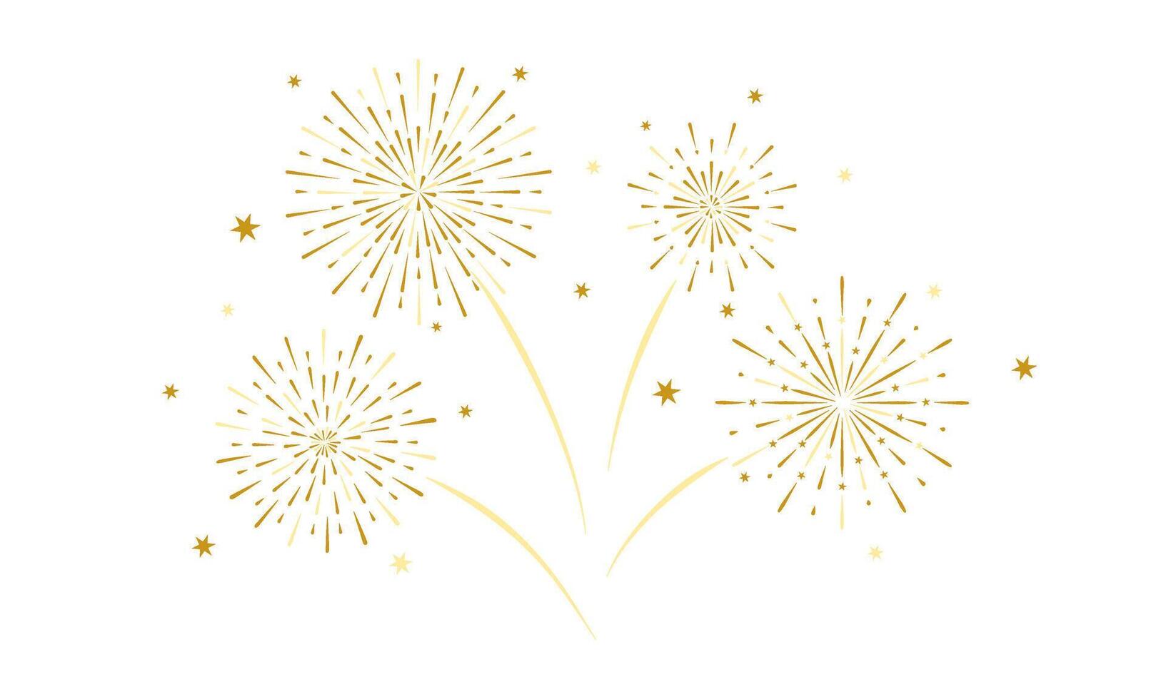 Fireworks explosions with stars and sparklers. Border with golden fireworks, holiday banner, poster, flyer, greeting card. illustration vector
