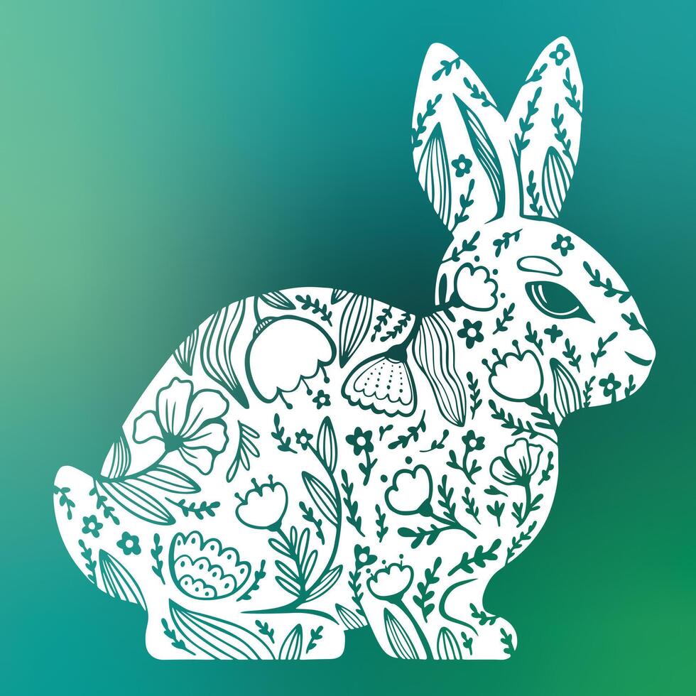 Graphic-drawn flower bunny. Abstract illustration. vector