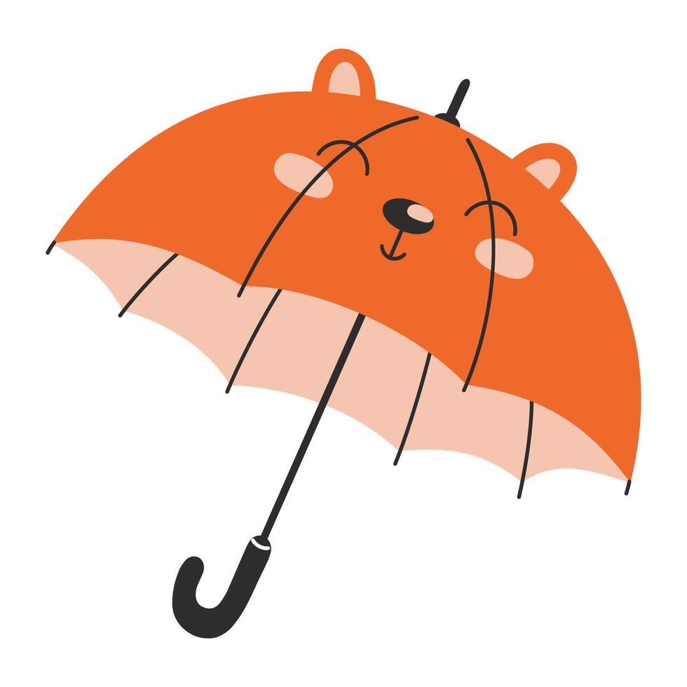 Adorable Orange Children's Umbrella with a Cute Bear Face Isolated on a White Background vector