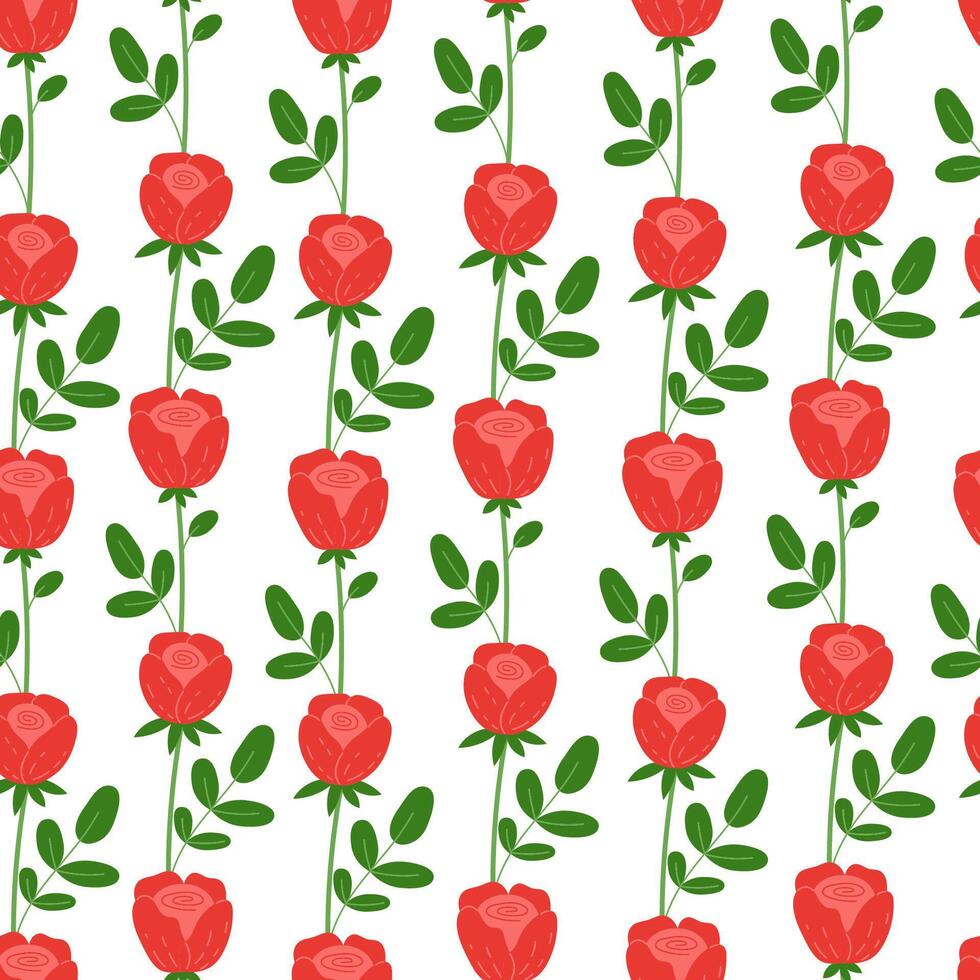 Seamless romantic pattern with red roses on white background vector