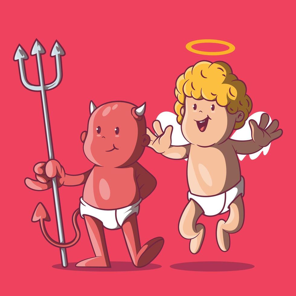Angel and Devil characters posing. vector