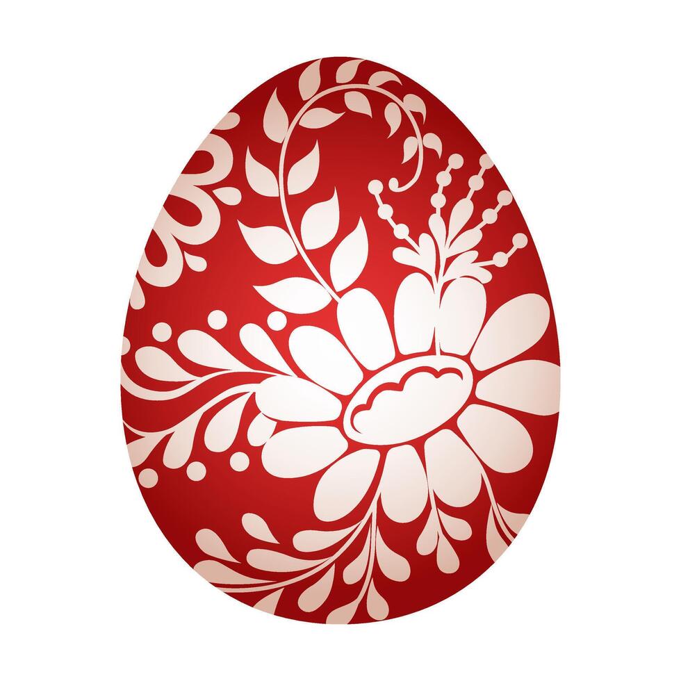 Red easter egg. Traditional red decorative egg with floral pattern. Ethnic folk illustration isolated on white. Happy easter hand painted egg with flower decoration for spring holiday. vector