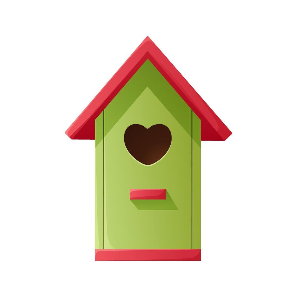 Birdhouse illustration isolated on a white background. Hand drawn green wooden bird house, feeder, and nest for spring, summer, or winter birds. Springtime illustration for banners, cards, and web. vector