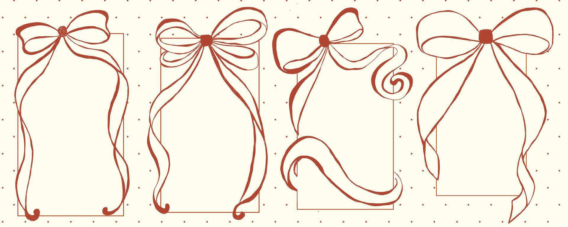 Set of handdrawn frames with decorative bows and hearts, perfect for invitations, greeting cards, or scrapbook design. illustration vector