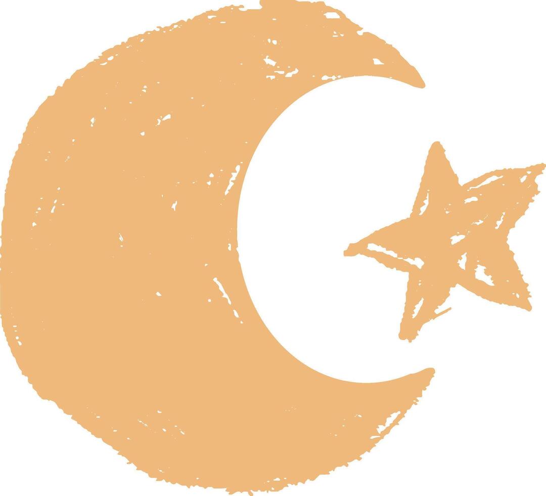 A textured illustration of a crescent moon and star in warm beige tones, symbolizing Islam, spirituality, tradition, faith, and cultural identity. illustration vector