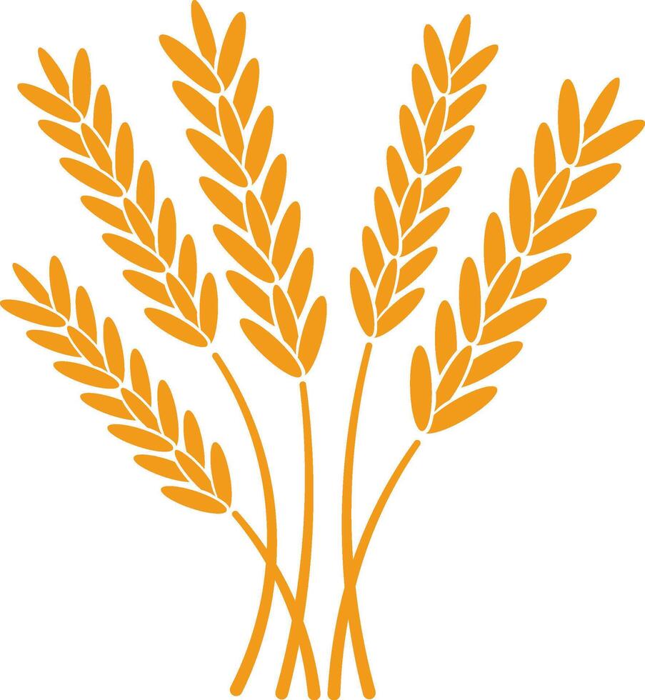 Bundling five stylized wheat stalks together, creating an evocative symbol of harvest and agriculture, while reflecting themes of bakery and natural growth in a simple design vector