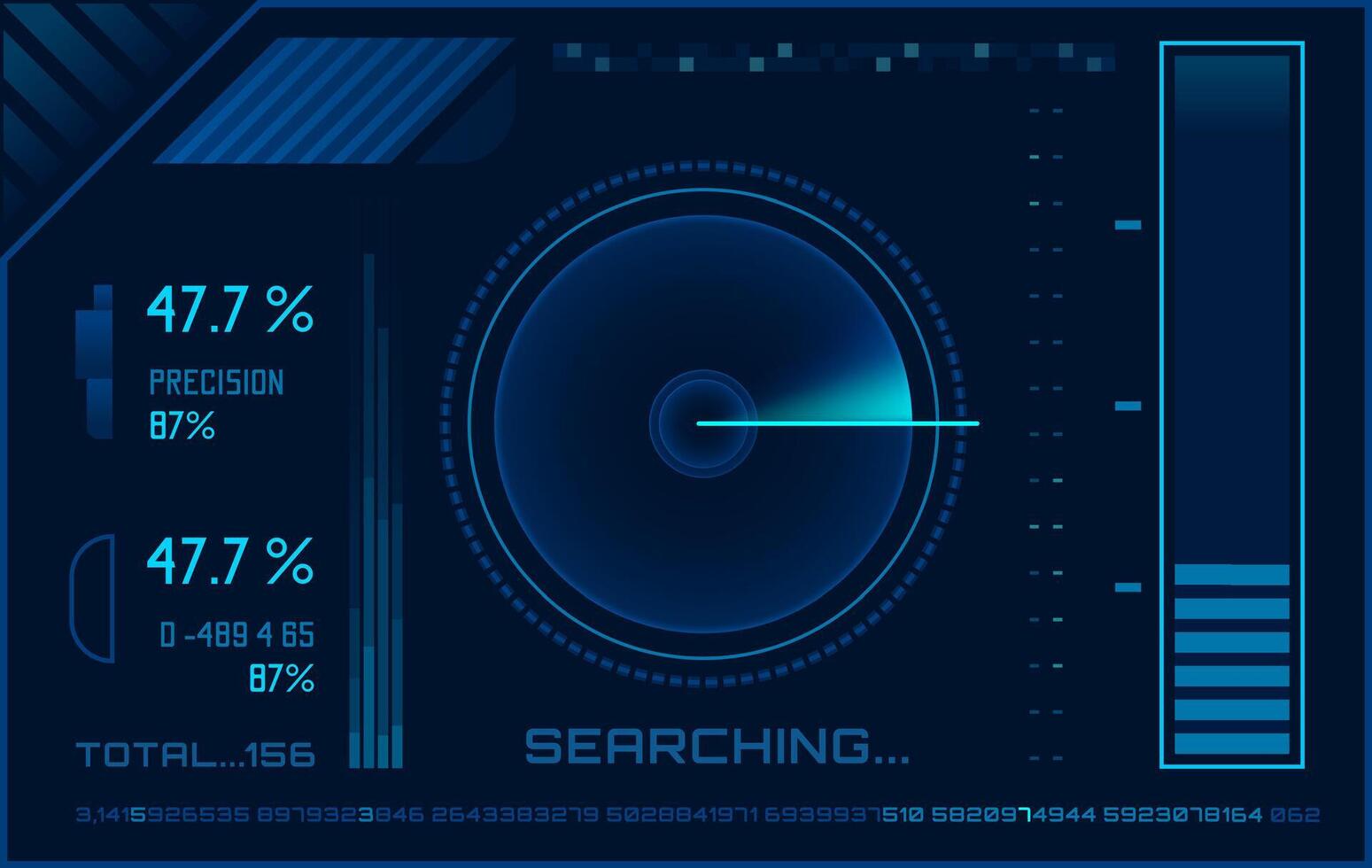 Futuristic head up display - HUD - interface featuring a circular radar scan, data analysis, and metrics on a dark background, highlighting advanced technology and precision vector