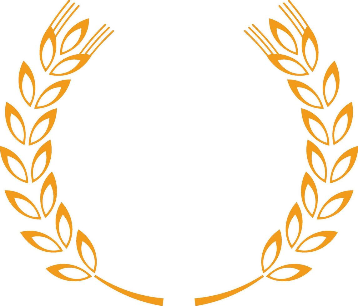 Two stylized golden wheat stalks forming a circular frame, representing the themes of harvest, agriculture, and the abundant bounty of nature in a minimalist design vector