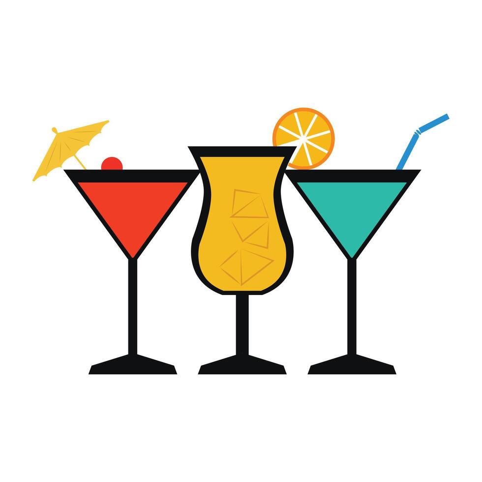 Colorful Cocktail Drinks with Garnishes vector