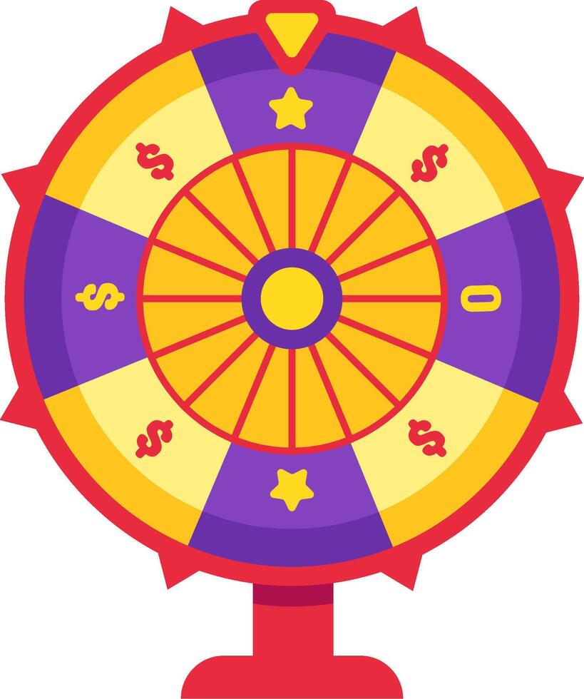 Spinning wheel of fortune showcasing vibrant money and star prizes, embodying themes of luck, chance, and gambling while inviting thoughts of wealth and rewards vector