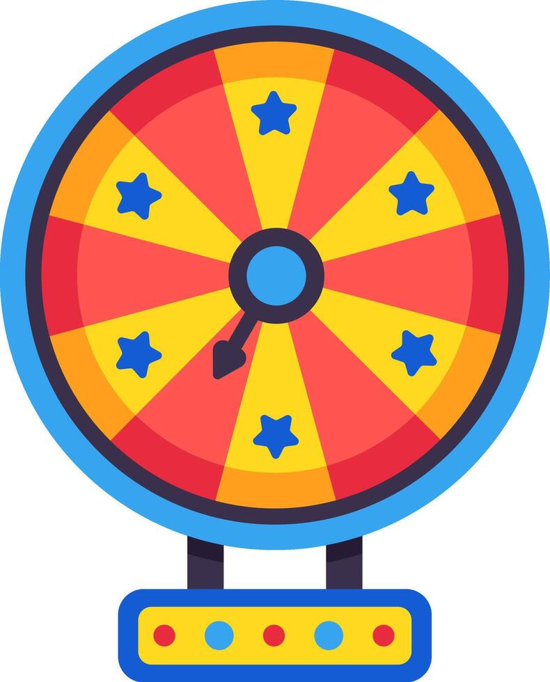 Colorful spinning wheel of fortune landing on a star prize, embodying the thrill of luck and chance while capturing the excitement of gambling in a vibrant casino atmosphere vector